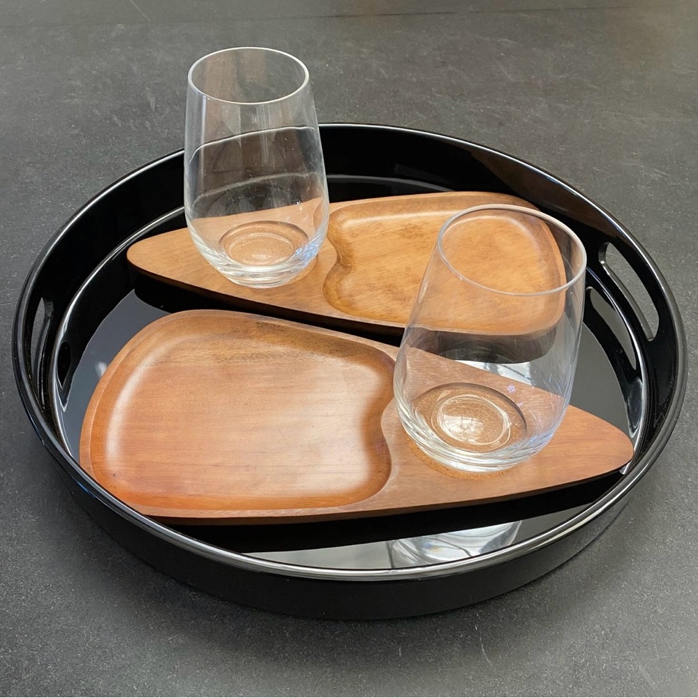 1960’s Japanese Wooden Appetizer Snack /Cocktail Coasters - Set of 7 - Picture 2 of 8